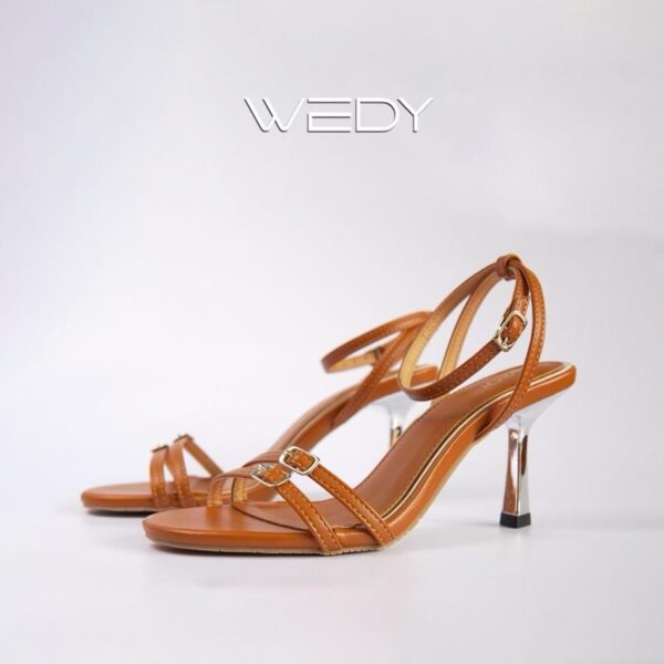 Sandal WEDY quai ngang sang trọng, gót tam giác mạ bạc cao 7cm WD2369